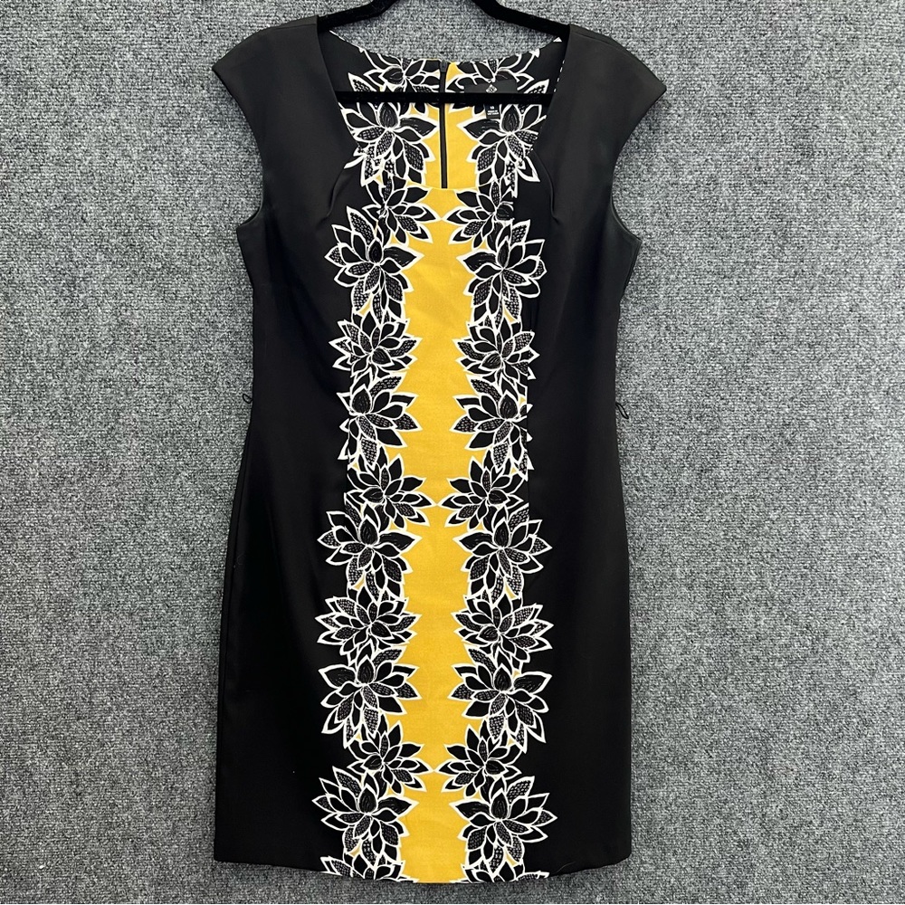 Ronni Nicole Dress Women’s 10 Gold and Black Floral Career Cap Sleeves
